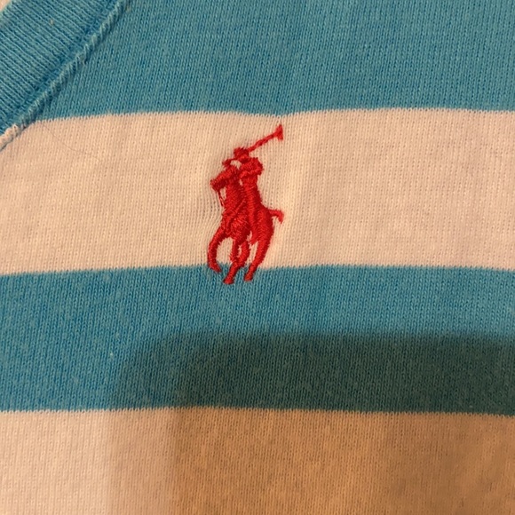 Ralph Lauren Turquoise & White Tripe Knit Tee Size Large - Picture 4 of 4